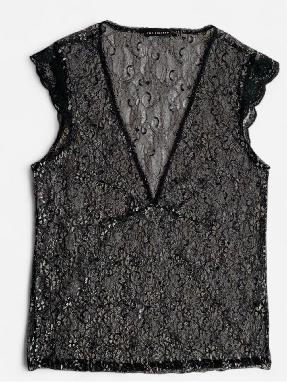 Vintage Y2K sheer black lace babydoll top